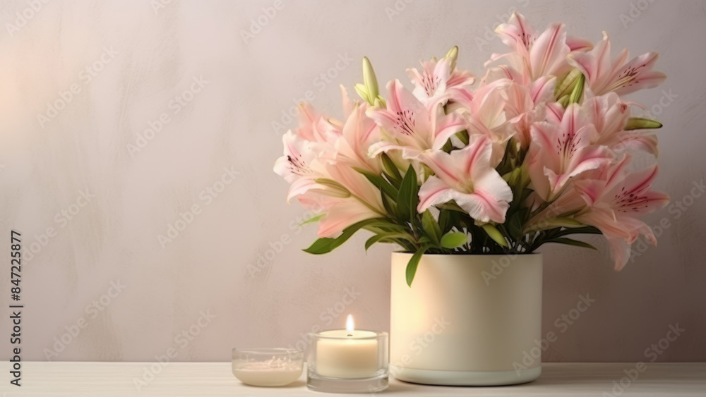 Beautiful pink lilies and softly glowing candles creating a serene and elegant ambiance.
Beautiful pink lilies and softly glowing candles creating a serene and elegant ambiance.