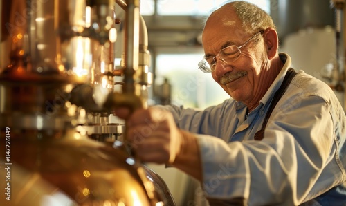 A master distiller at a distilling factory in action