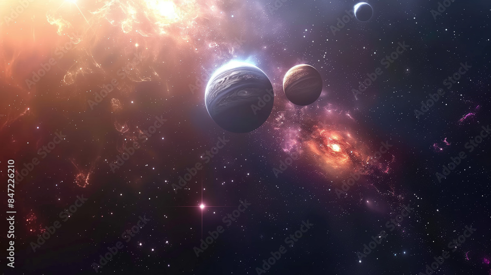 Universe scene with planets, stars and galaxies in outer space showing the beauty of space exploration Universe scene with planets, stars and galaxies in outer space showing the beauty of space exploration