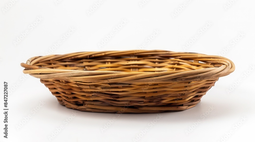 Empty wooden fruit or bread basket on white background. Generative AI