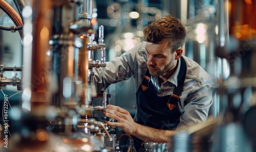 A master distiller at a distilling factory in action