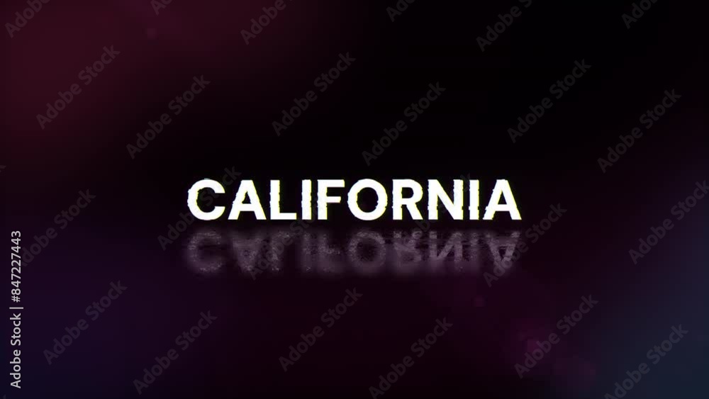 California text with screen effects of technological failures. Spectacular screen glitch with various kinds of interference. Looped California text with screen effects of technological failures. Spectacular screen glitch with various kinds of interference. Looped