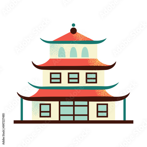 Japanese art and culture set. Set of Japanese travel icons. Symbols of the island. Various sights and famous elements. Pagoda architecture, maneki neko toy. National traditional Japan illustration