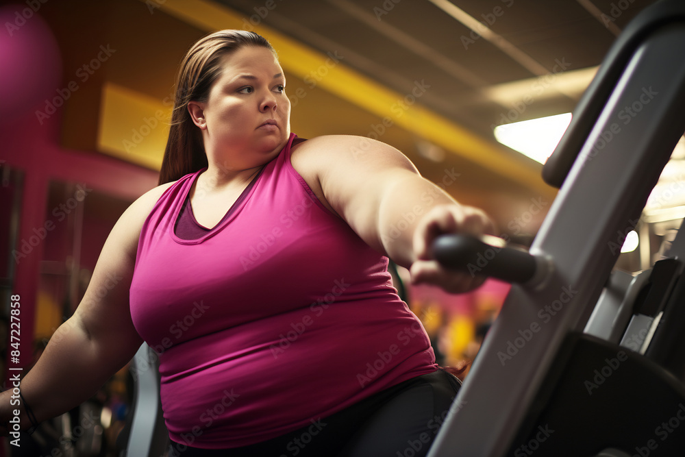 Woman working out on a rowing machine at the gym Woman working out on a rowing machine at the gym