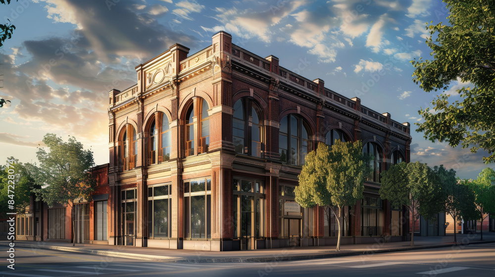 Obraz premium A brick building with a large window on the front