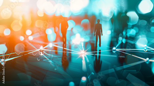 silhouettes people network connections technology futuristic digital abstract background