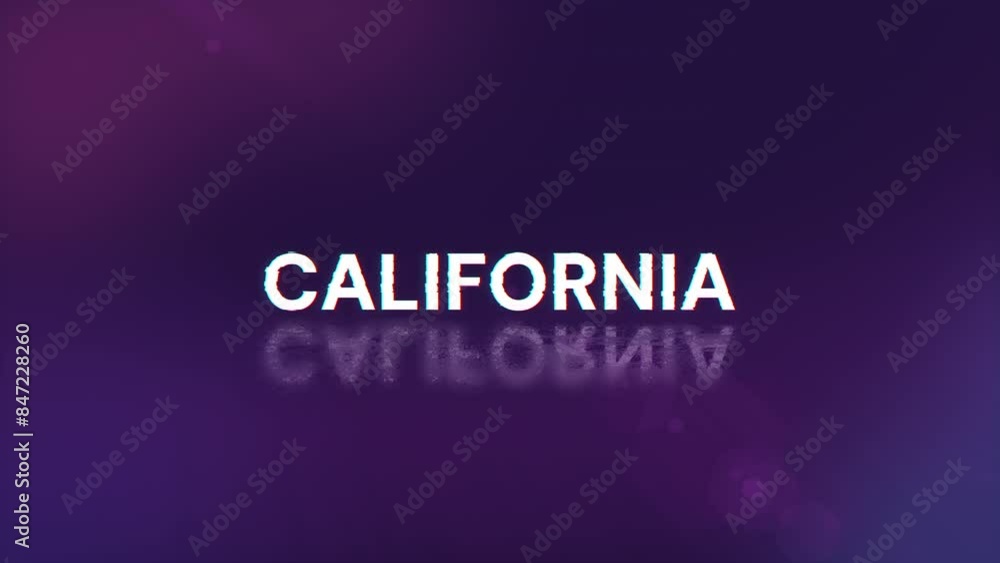 California text with screen effects of technological failures. Spectacular screen glitch with various kinds of interference. Looped California text with screen effects of technological failures. Spectacular screen glitch with various kinds of interference. Looped