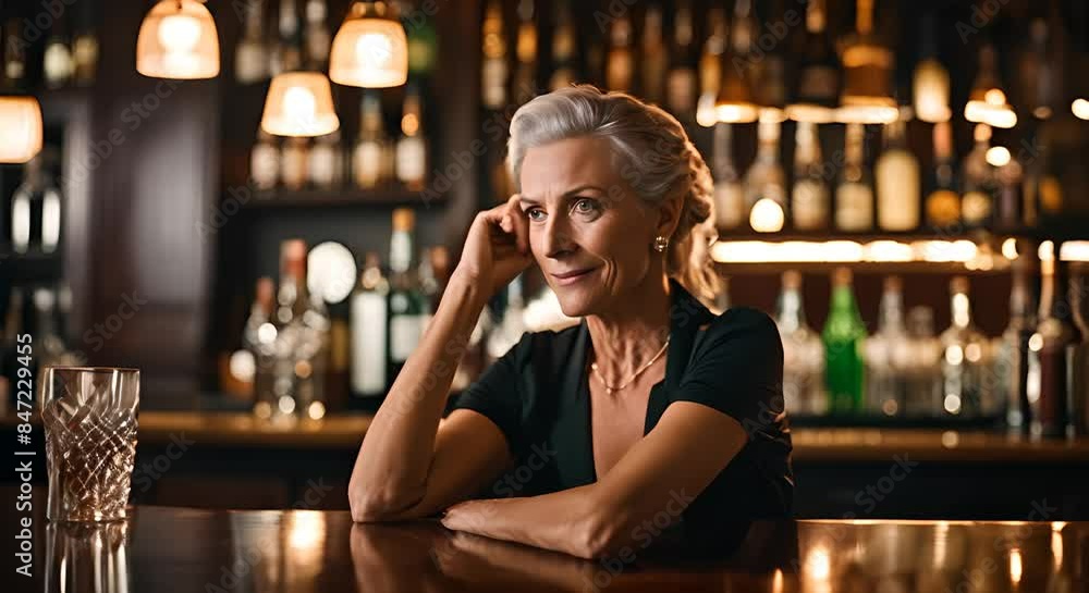 Senior woman waiter in a pub. Senior woman waiter in a pub.