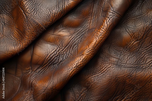 Close Up of Wrinkled Brown Leather Texture background
