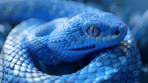 A voxel blue snake in 3D, intricately detailed and photographed with sharp focus and high-definition studio quality photo