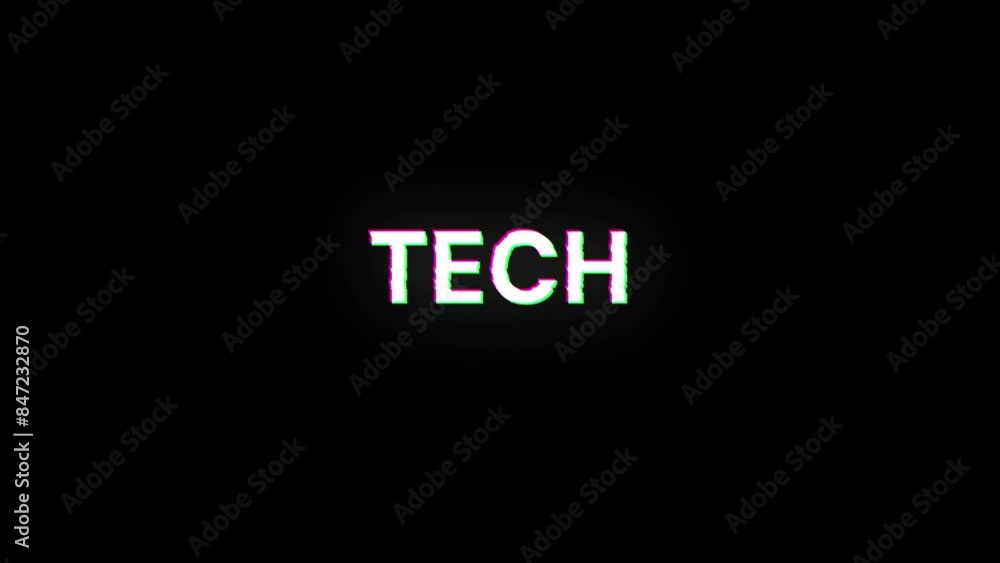 Tech text with screen effects of technological failures. Spectacular screen glitch with various kinds of interference. Looped Tech text with screen effects of technological failures. Spectacular screen glitch with various kinds of interference. Looped
