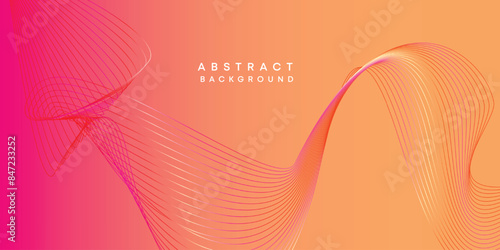 Abstract orange, pink, yellow digital future technology geometric flowing line background. Red, orange, purple gradient smooth wave lines web banner background for cover, flyer, header, website
