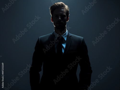 Business Mann im schicken Anzug und Spotlicht als Entertainer photo