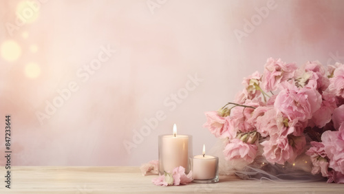 Wallpaper Mural Elegant pink flowers and softly glowing candles creating a serene and romantic ambiance against a soft background.
 Torontodigital.ca