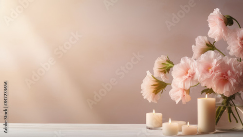 Wallpaper Mural Elegant pink flowers and softly glowing candles creating a serene and romantic ambiance against a soft background.
 Torontodigital.ca