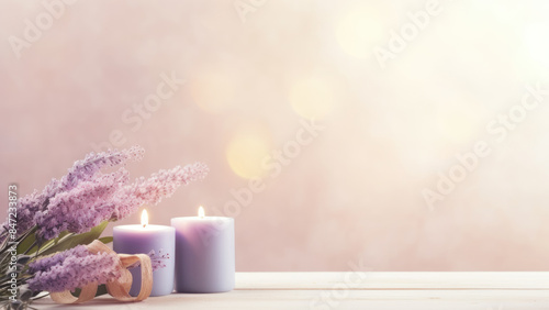 Wallpaper Mural Elegant arrangement of glowing candles and delicate lavender flowers creating a serene and peaceful ambiance.
 Torontodigital.ca