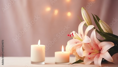 Wallpaper Mural Pink Lilies and White Candles on a Soft Background

 Torontodigital.ca