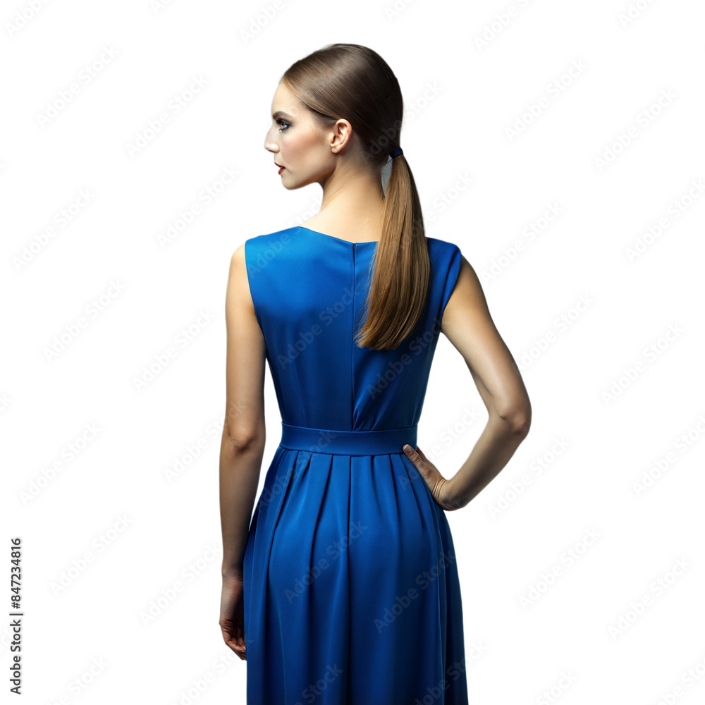Elegant woman in blue dress on transparent background Elegant woman in blue dress on transparent background