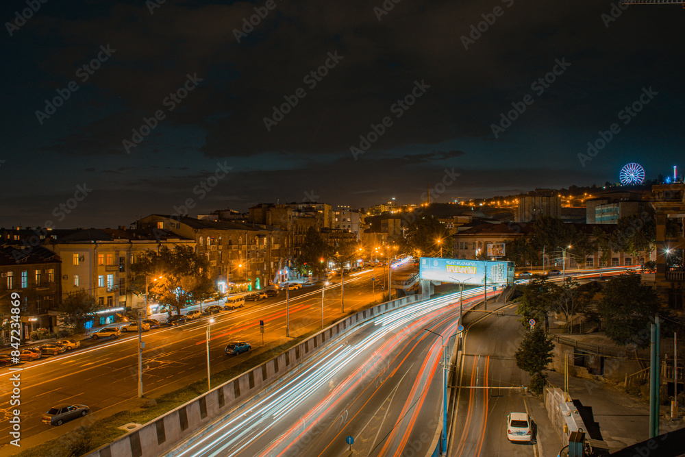 long exposure of traffic at Yerevan city long exposure of traffic at Yerevan city