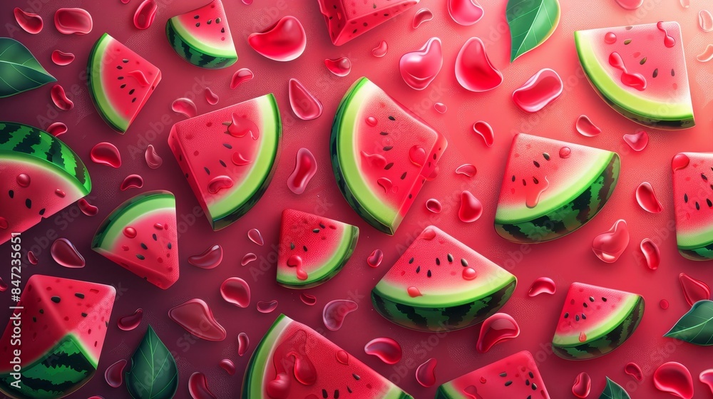 Vivid abstract red background with artistic watermelon motif for vibrant designs, wide banner, flat lay Vivid abstract red background with artistic watermelon motif for vibrant designs, wide banner, flat lay
