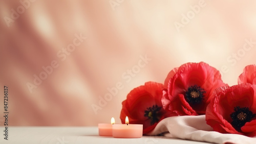 Wallpaper Mural Elegant red poppies paired with softly glowing candles, creating a serene and romantic ambiance against a soft background.
 Torontodigital.ca