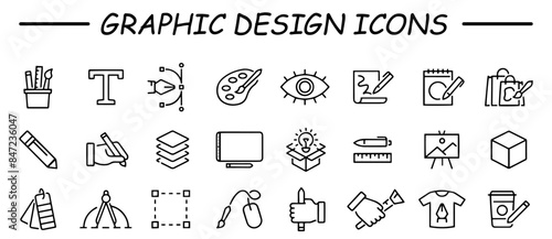 Set of thin line web icons of graphic design, creative process and project workflow. Premium quality icons for website, mobile website and app design