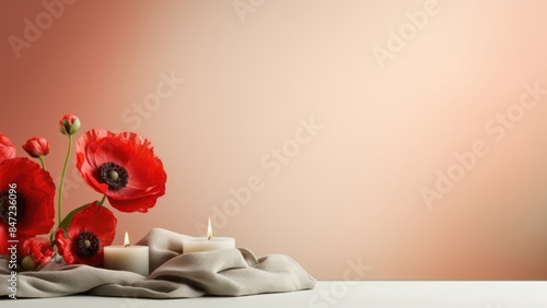 Wallpaper Mural Elegant red poppies paired with softly glowing candles, creating a serene and romantic ambiance against a soft background.
 Torontodigital.ca