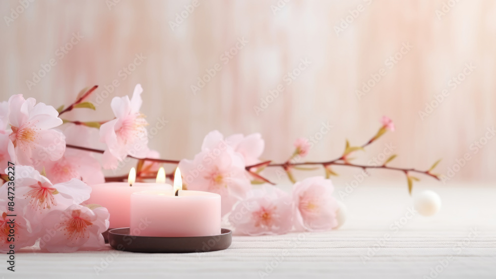 custom made wallpaper toronto digitalCherry Blossoms and Pink Candles on a Soft Background

