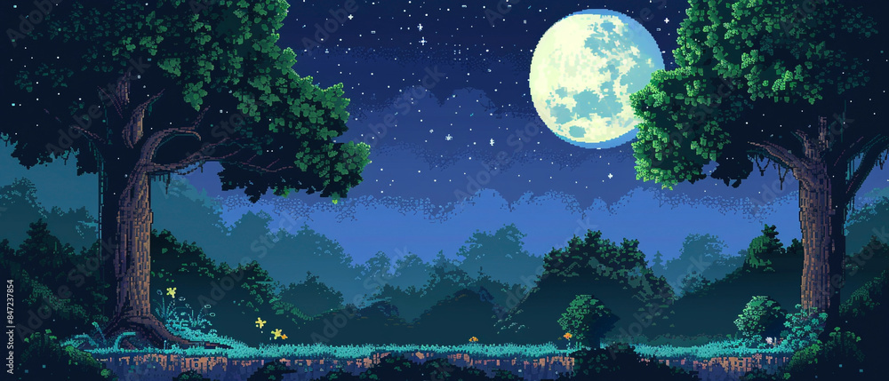 custom made wallpaper toronto digitalforest ​​at night with full moon game platform illustration background