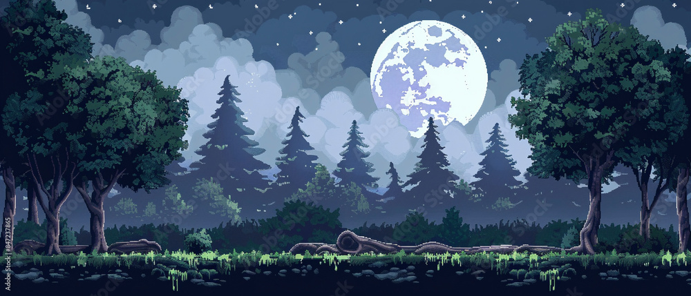 custom made wallpaper toronto digitalforest ​​at night with full moon game platform illustration background