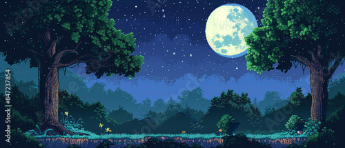 Wallpaper Mural forest ​​at night with full moon game platform illustration background Torontodigital.ca
