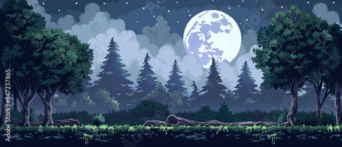 Wallpaper Mural forest ​​at night with full moon game platform illustration background Torontodigital.ca