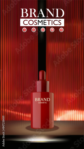 Cosmetics product On Illustrated Abstract Background. Luxury cosmetic bottle serum . Realistic vector illustration .