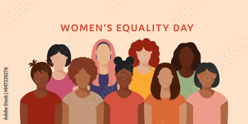 Women's Equality Day banner. Female holiday, celebrated annually on August 26. Faceless vector illustration