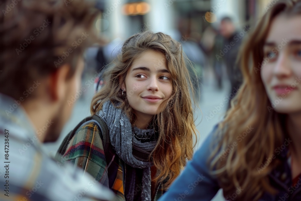 Portrait of a beautiful young woman with long hair in the city Portrait of a beautiful young woman with long hair in the city