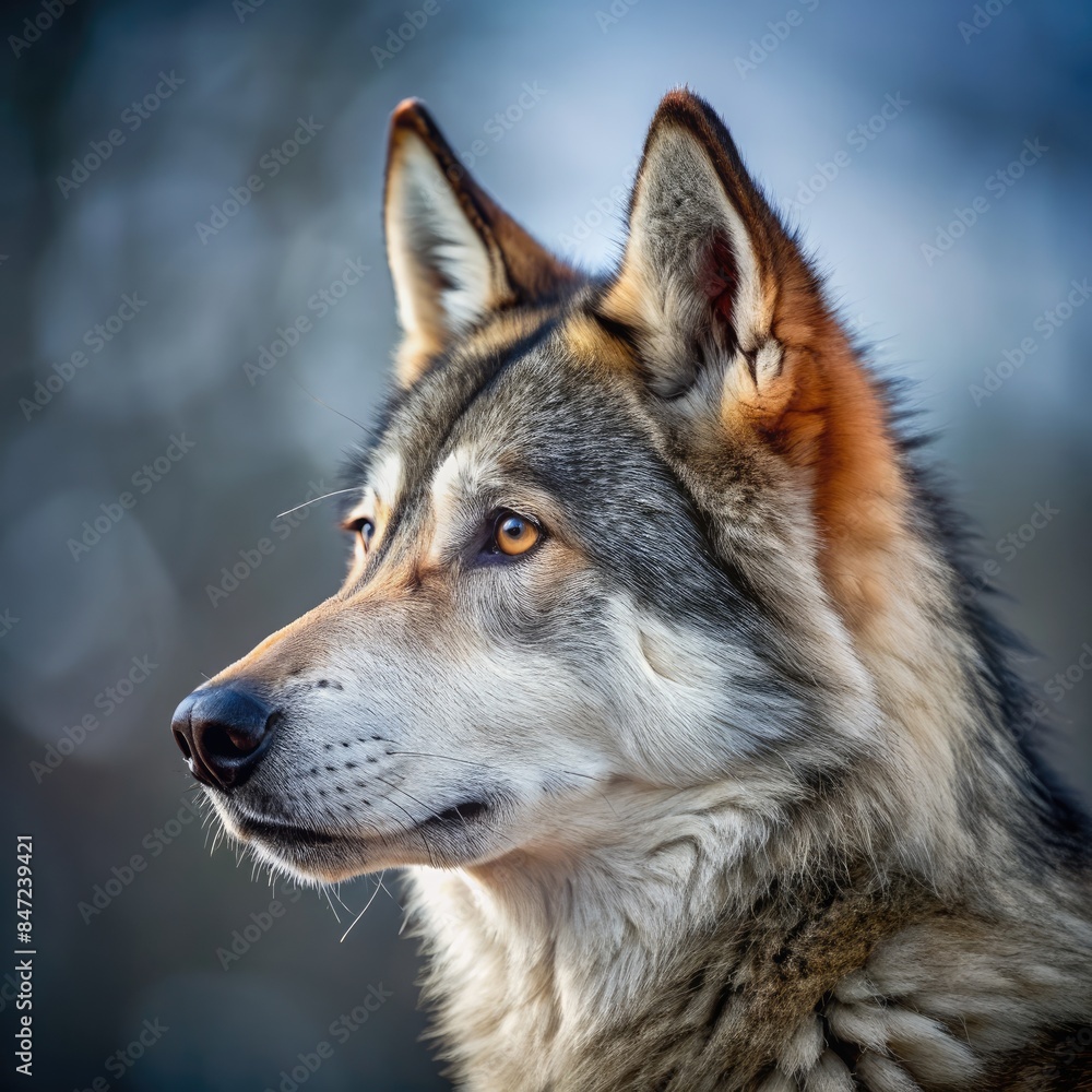 Profile Portrait of a Wolfdog Looking Off to the Side. Generative AI