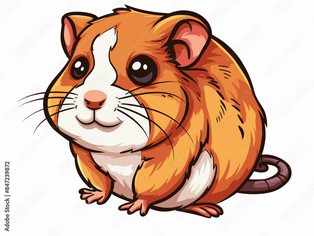 A cartoon hamster is standing on its hind legs and looking at the camera. The hamster is small and furry, with a cute expression on its face A cartoon hamster is standing on its hind legs and looking at the camera. The hamster is small and furry, with a cute expression on its face