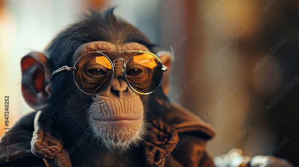 Cool Chimpanzee Wearing Sunglasses in Vintage Style Photograph