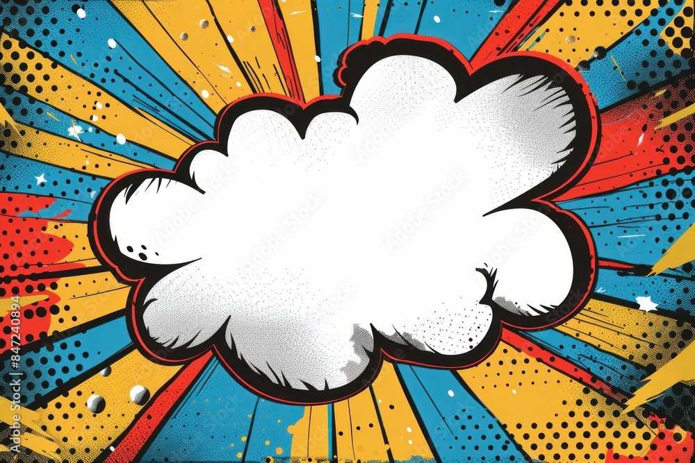 Blank comic book speech bubble with copy space is over a dotted and striped background Blank comic book speech bubble with copy space is over a dotted and striped background