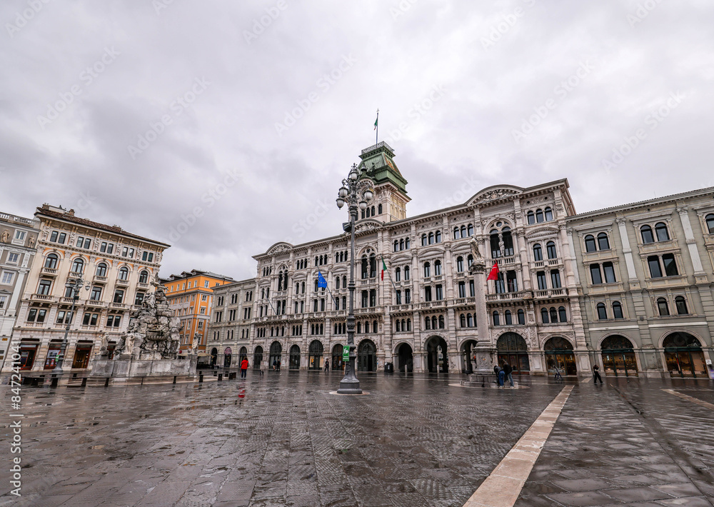 Fototapeta premium Unity of Italy Square in Trieste, Italy, Canal grande in Trieste city center, Italy