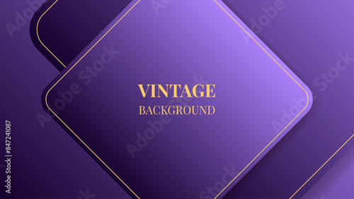 Purple gradient abstract background with gold rounded squares, lines and shadows. Modern geometric pattern. Shiny poster or web banner template