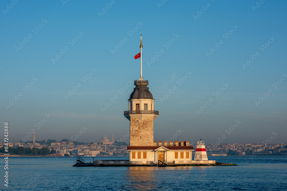 Maiden's Tower with beautiful sunrise sky in Istanbul, Turkey. (Turkish Name: KIZ KULESI). Colorful sunrise sky in Istanbul. Maiden's Tower with beautiful sunrise sky in Istanbul, Turkey. (Turkish Name: KIZ KULESI). Colorful sunrise sky in Istanbul.