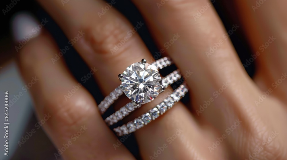 Close-up of a diamond engagement ring on a brides hand Close-up of a diamond engagement ring on a brides hand