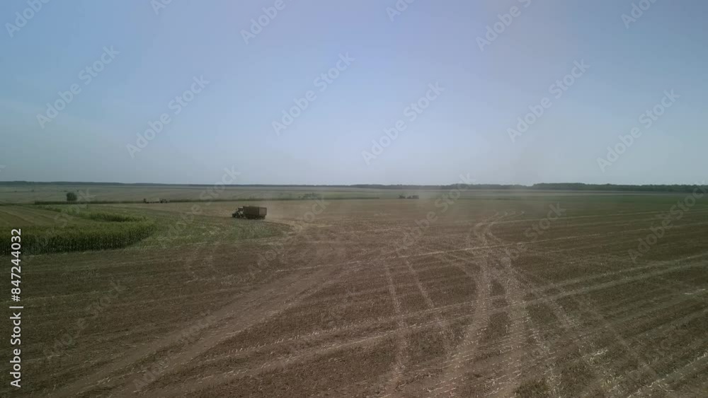 Corn silage harvesting process. Forage Harvester on the Corn Field. Combine harvesting corn Corn silage harvesting process. Forage Harvester on the Corn Field. Combine harvesting corn