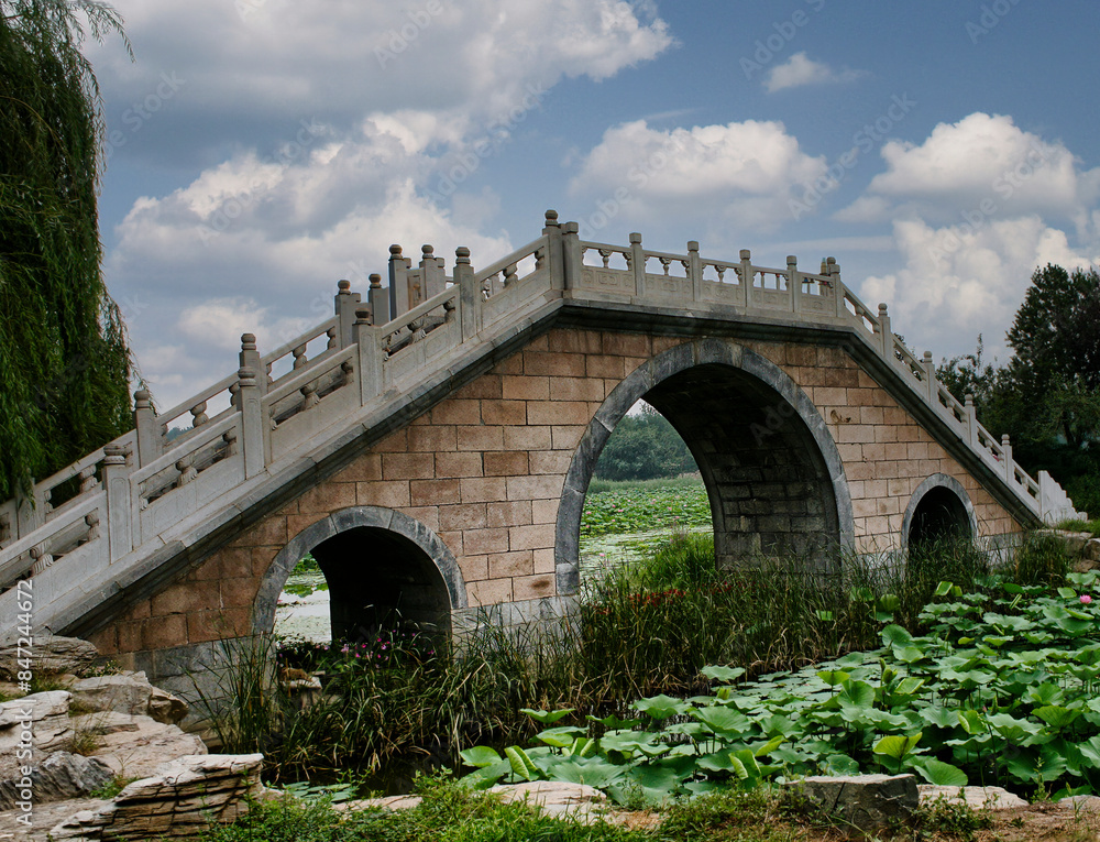 Fototapeta premium Beautiful bridge built in traditional Chinese architectural style, within the Summer Palace complex in Beijing, China