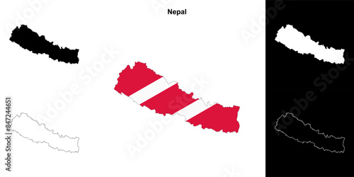 Nepal blank outline map set