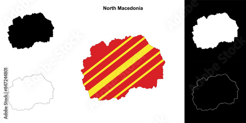 North Macedonia blank outline map set