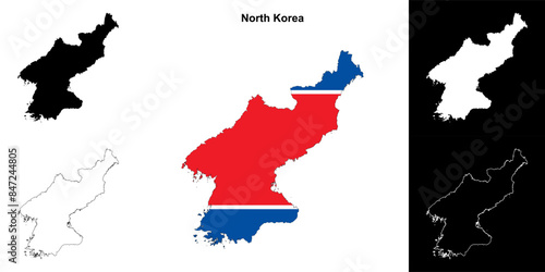 North Korea blank outline map set