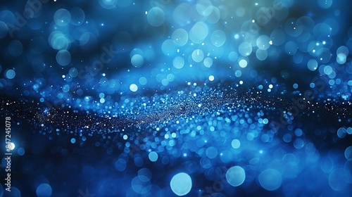 Mesmerizing Abstract Blue Bokeh Lights Over Dark Background photo