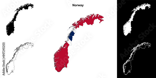 Norway blank outline map set